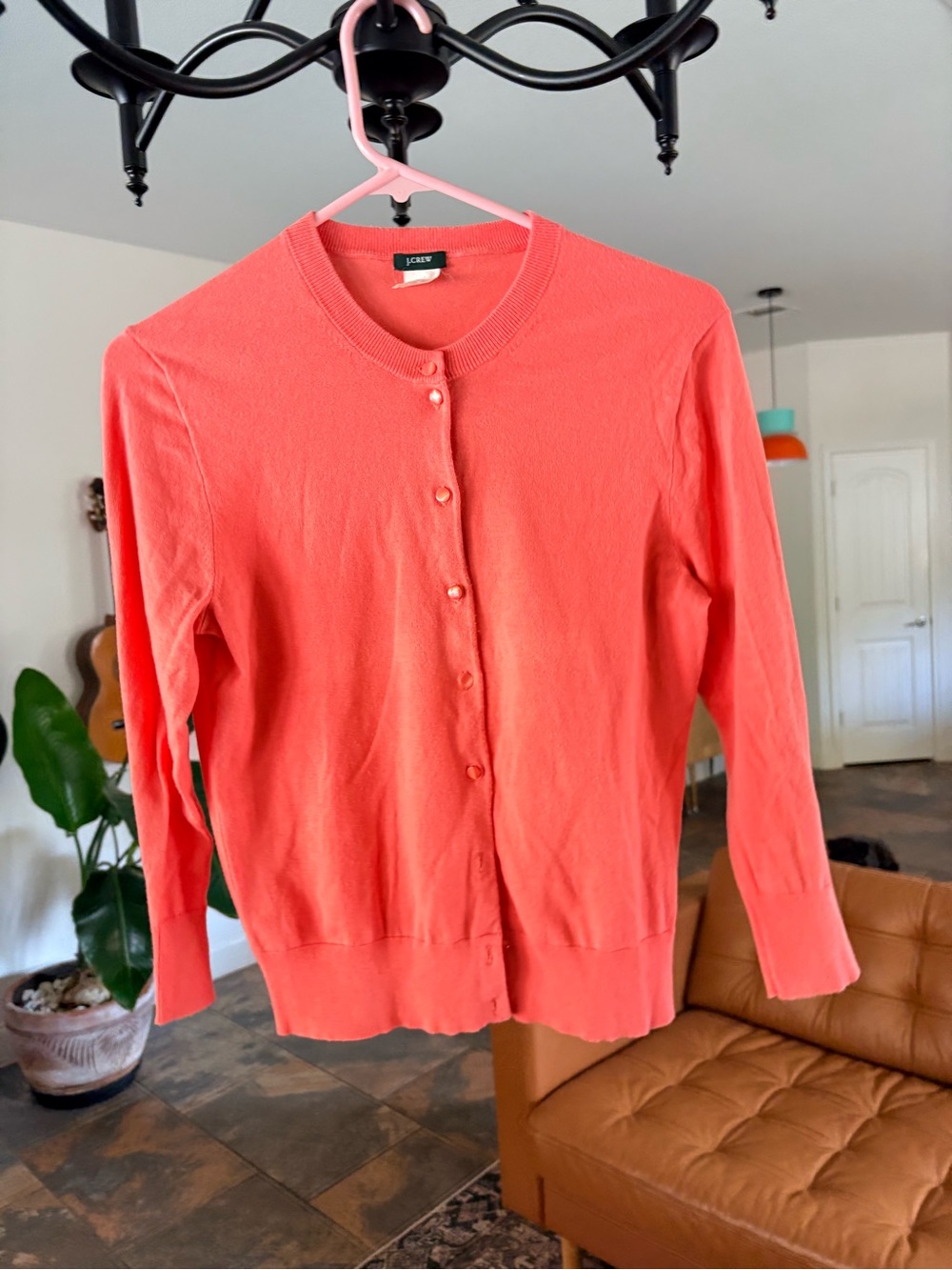J. Crew Coral Button-Front Crew Cardigan